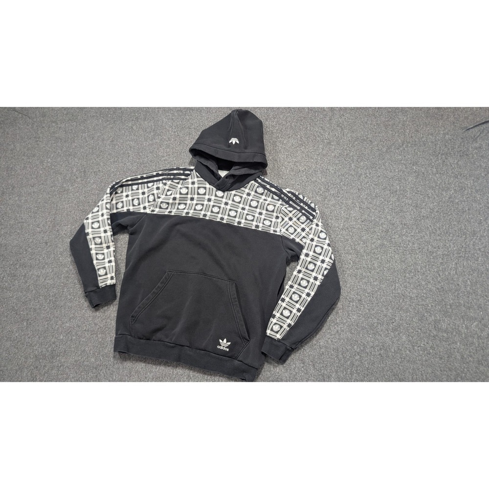 Adidas Originals Hoodie Men Large Black Big Random Trefoil Logo Retro Athleisure